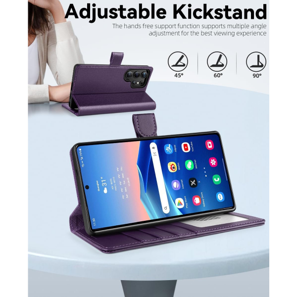 OCASE Samsung Galaxy S25 Ultra Deri Czdan Klf-Dark Purple