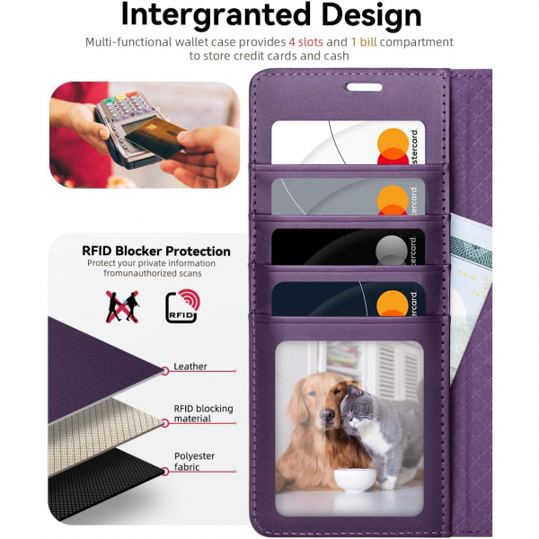 OCASE Samsung Galaxy S25 Ultra Deri Czdan Klf-Dark Purple