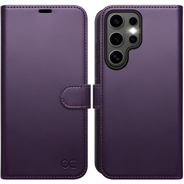 OCASE Samsung Galaxy S25 Ultra Deri Czdan Klf-Dark Purple
