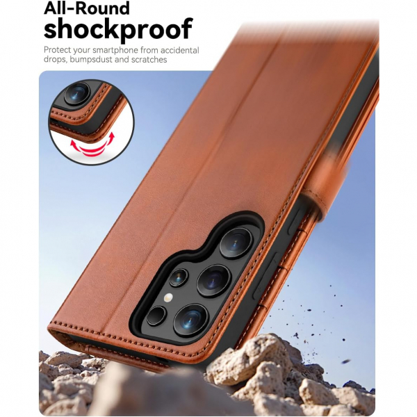 OCASE Samsung Galaxy S25 Ultra Deri Czdan Klf-Brown