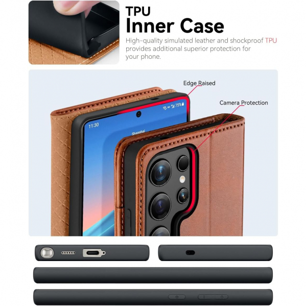 OCASE Samsung Galaxy S25 Ultra Deri Czdan Klf-Brown