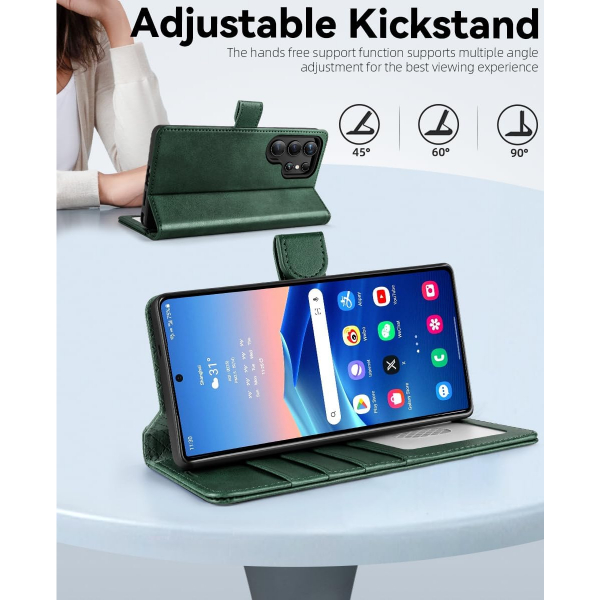 OCASE Samsung Galaxy S25 Ultra Deri Czdan Klf-Blackish Green