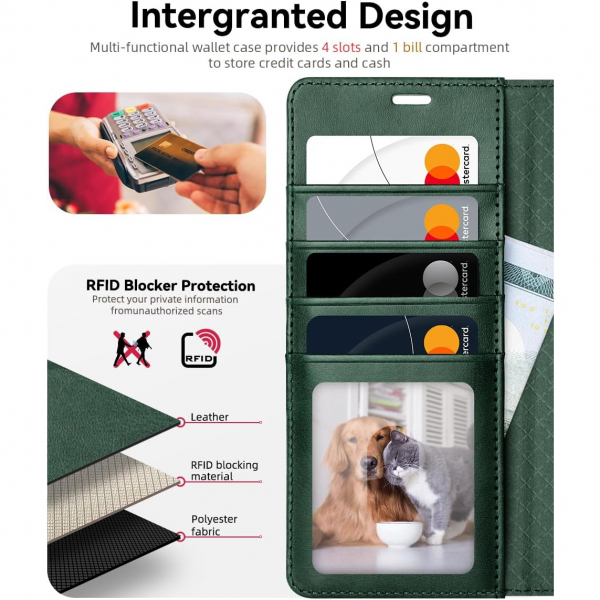 OCASE Samsung Galaxy S25 Ultra Deri Czdan Klf-Blackish Green