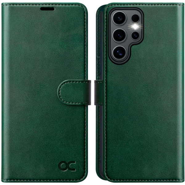 OCASE Samsung Galaxy S25 Ultra Deri Czdan Klf-Blackish Green