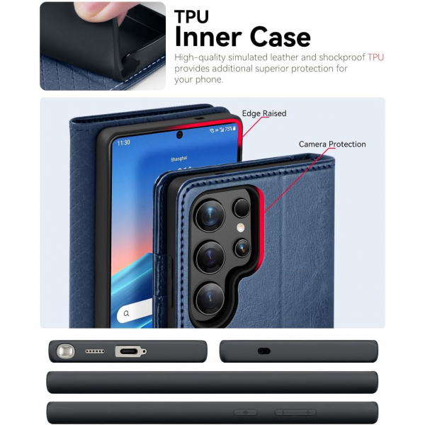 OCASE Samsung Galaxy S25 Ultra Deri Czdan Klf-Blue