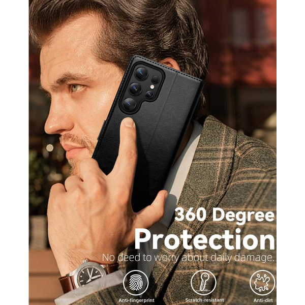 OCASE Samsung Galaxy S25 Ultra Deri Czdan Klf-Black