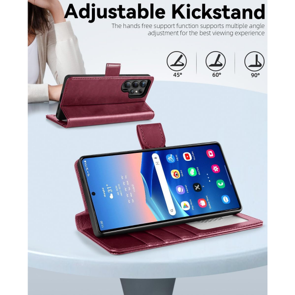 OCASE Samsung Galaxy S25 Ultra Deri Czdan Klf-Burgundy