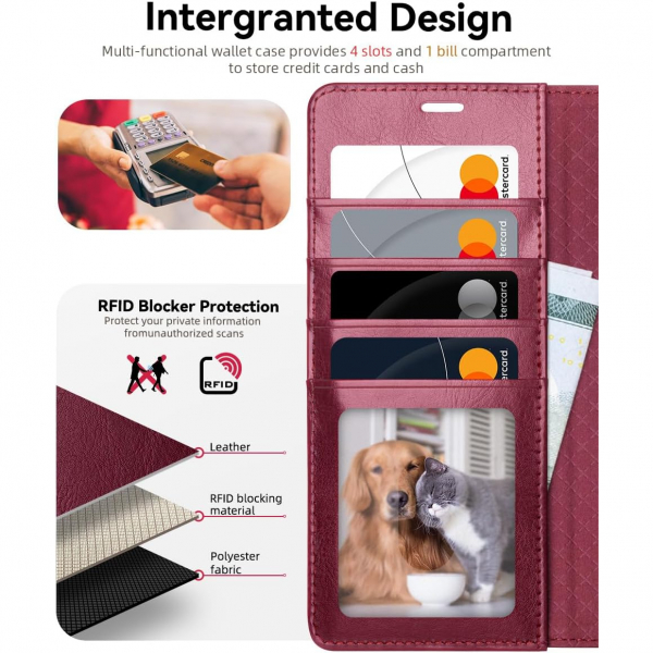 OCASE Samsung Galaxy S25 Ultra Deri Czdan Klf-Burgundy