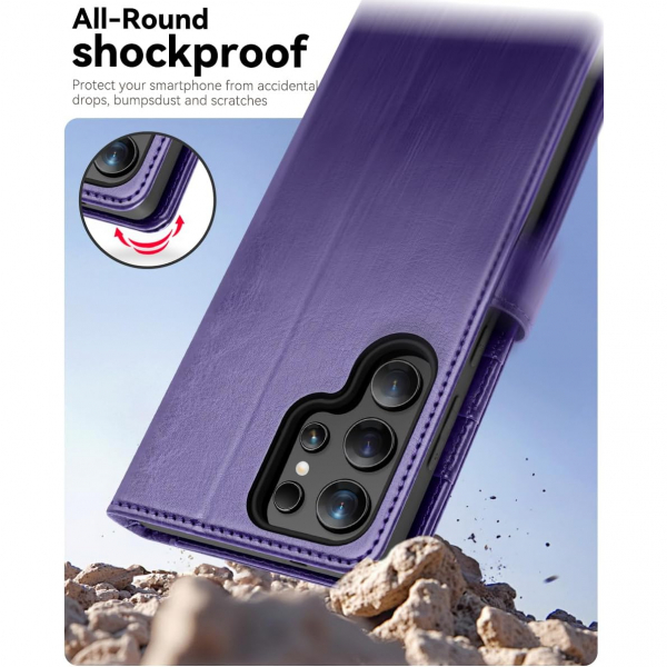 OCASE Samsung Galaxy S25 Ultra Deri Czdan Klf-Purple
