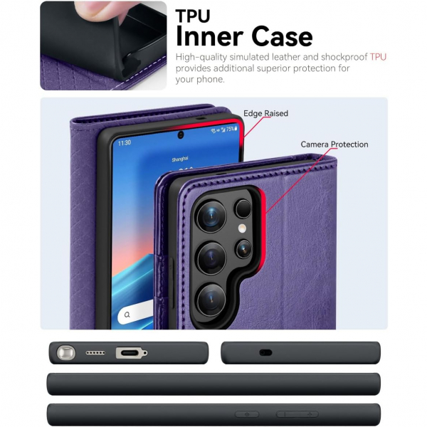 OCASE Samsung Galaxy S25 Ultra Deri Czdan Klf-Purple