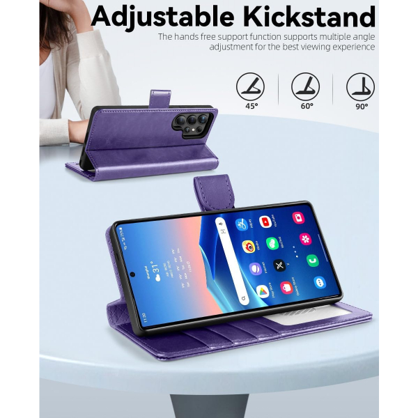 OCASE Samsung Galaxy S25 Ultra Deri Czdan Klf-Purple