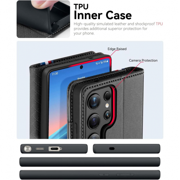 OCASE Samsung Galaxy S25 Ultra Deri Czdan Klf-Spliced Gray