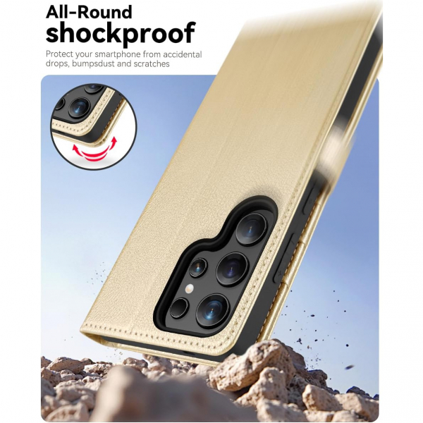 OCASE Samsung Galaxy S25 Ultra Deri Czdan Klf-Gold