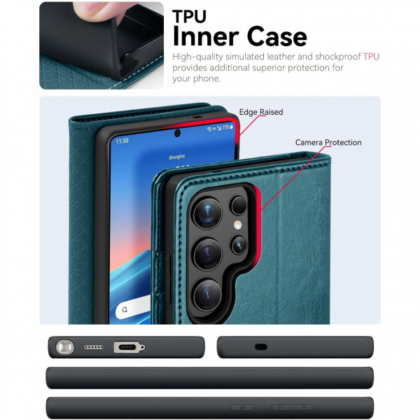 OCASE Samsung Galaxy S25 Ultra Deri Czdan Klf-Peacock Blue