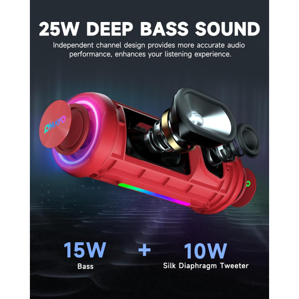 OHAYO Tanabilir Bluetooth Hoparlr-Bright Red