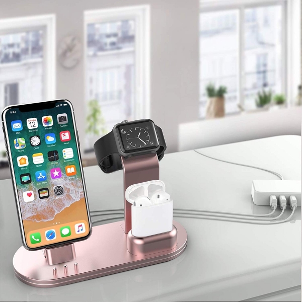 OLEBR Apple Watch/AirPods/iPhone arj Stand-Rose Gold