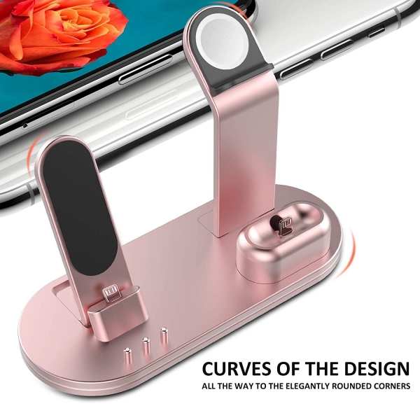 OLEBR Apple Watch/AirPods/iPhone arj Stand-Rose Gold