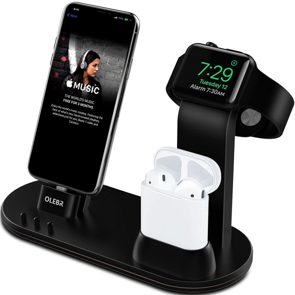 OLEBR Apple Watch/AirPods/iPhone arj Stand-Black