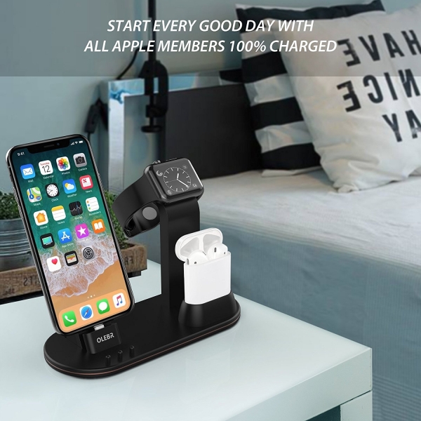 OLEBR Apple Watch/AirPods/iPhone arj Stand-Black