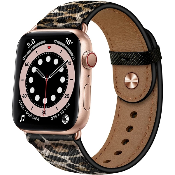 OUHENG Apple Watch 7 Deri Kay (41mm)-Leopard/Rose Gold