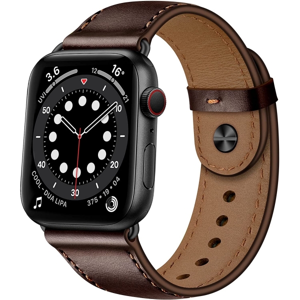 OUHENG Apple Watch 7 Deri Kay (41mm)-Dark Brown/Black