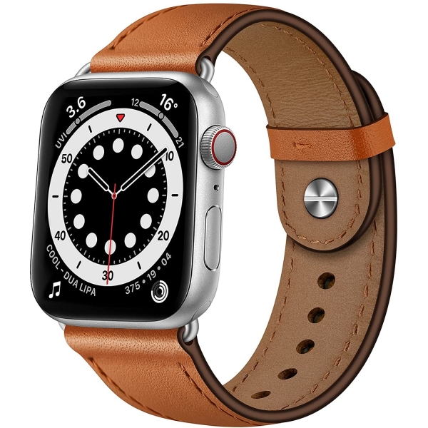 OUHENG Apple Watch 7 Deri Kay (41mm)-Brown/Silver