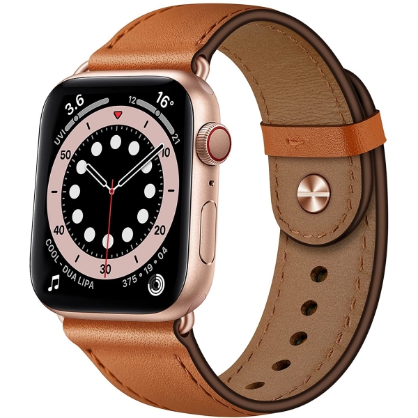 OUHENG Apple Watch 7 Deri Kay (41mm)-Brown/Rose Gold