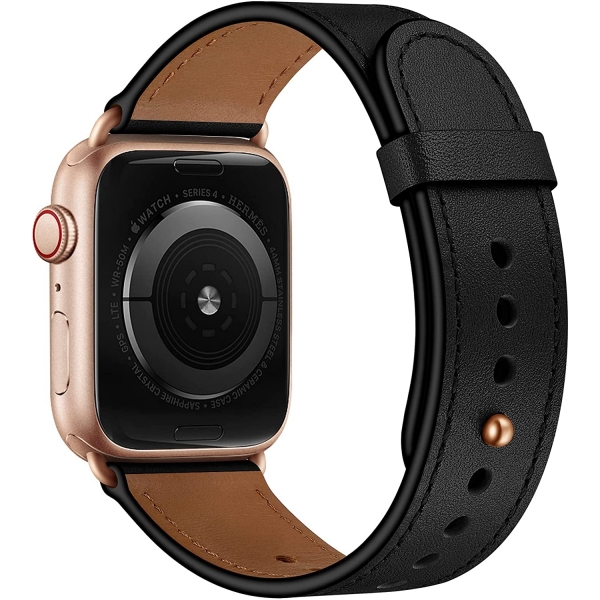 OUHENG Apple Watch 7 Deri Kay (41mm)-Black/Rose Gold