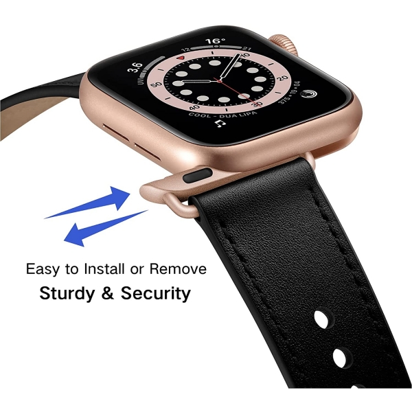 OUHENG Apple Watch 7 Deri Kay (41mm)-Black/Rose Gold