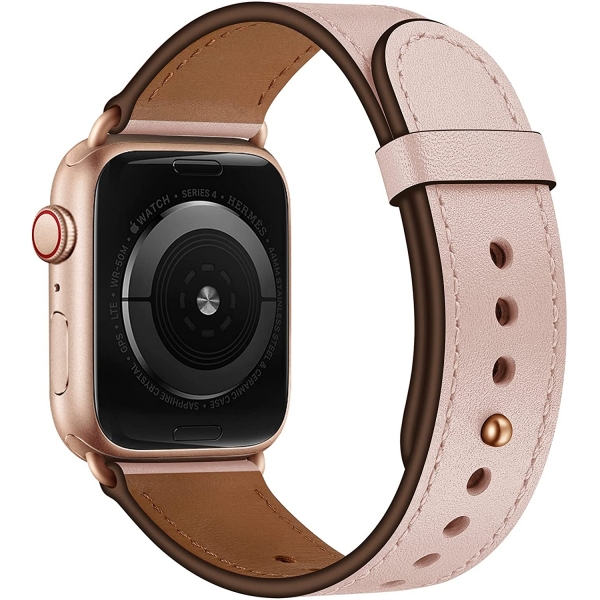 OUHENG Apple Watch 7 Deri Kay (41mm)-Pink Sand/Rose Gold