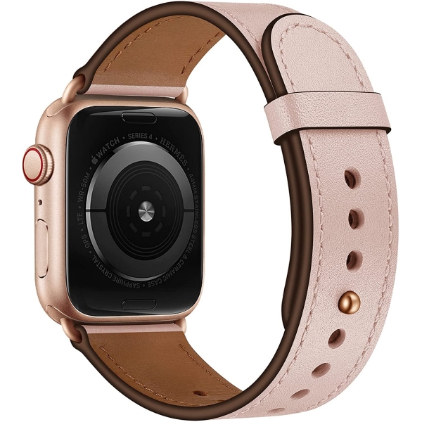 OUHENG Apple Watch 7 Deri Kay (45mm)-Pink Sand/Rose Gold