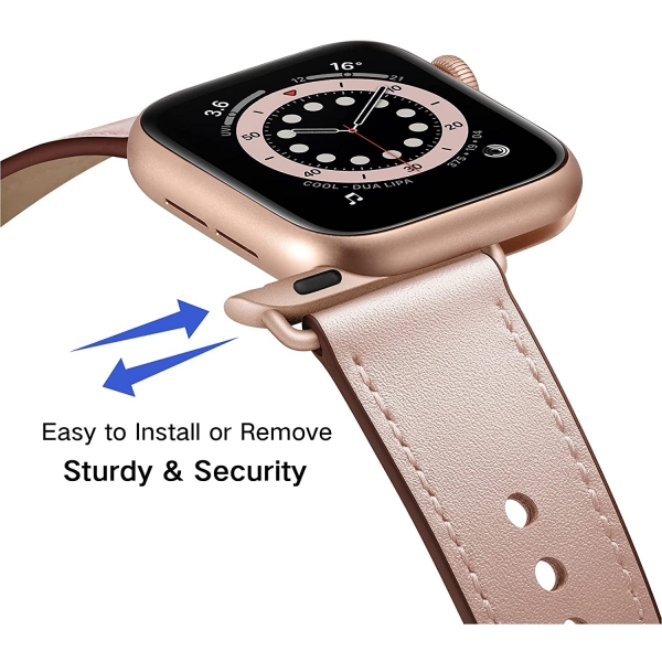OUHENG Apple Watch 7 Deri Kayış (45mm)-Pink Sand/Rose Gold