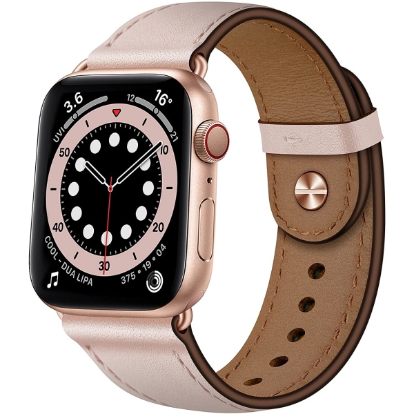 OUHENG Apple Watch 7 Deri Kay (45mm)-Pink Sand/Rose Gold