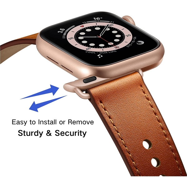 OUHENG Apple Watch 7 Deri Kay (45mm)-Brown/Rose Gold