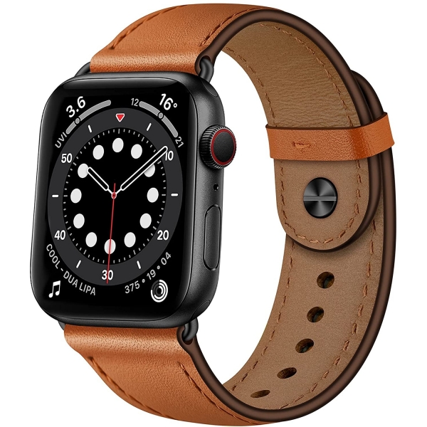 OUHENG Apple Watch 7 Deri Kayış (45mm)-Brown/Black