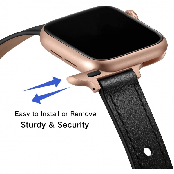 OUHENG Apple Watch 7 Deri nce Kay (41mm)-Black/Rose Gold