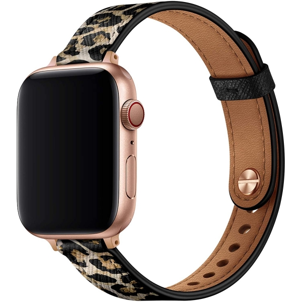 OUHENG Apple Watch 7 Deri nce Kay (41mm)-Leopard/Rose Gold