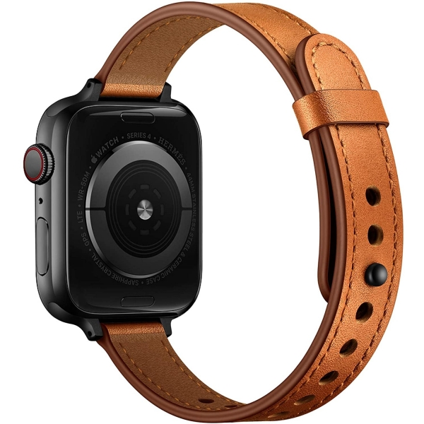 OUHENG Apple Watch 7 Deri nce Kay (41mm)-Brown/Black