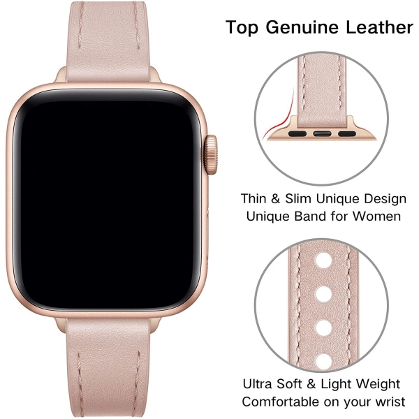 OUHENG Apple Watch 7 Deri nce Kay (41mm)-Pink Sand/Rose Gold