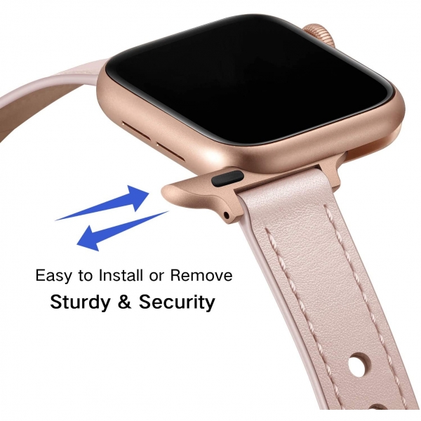 OUHENG Apple Watch 7 Deri nce Kay (41mm)-Pink Sand/Rose Gold