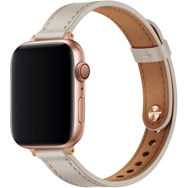 OUHENG Apple Watch 7 Deri nce Kay (41mm)-Ivory White/Rose Gold