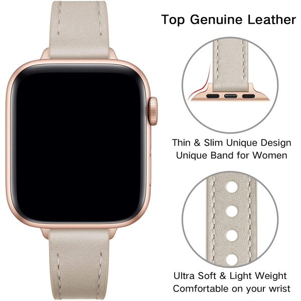 OUHENG Apple Watch 7 Deri nce Kay (41mm)-Ivory White/Rose Gold