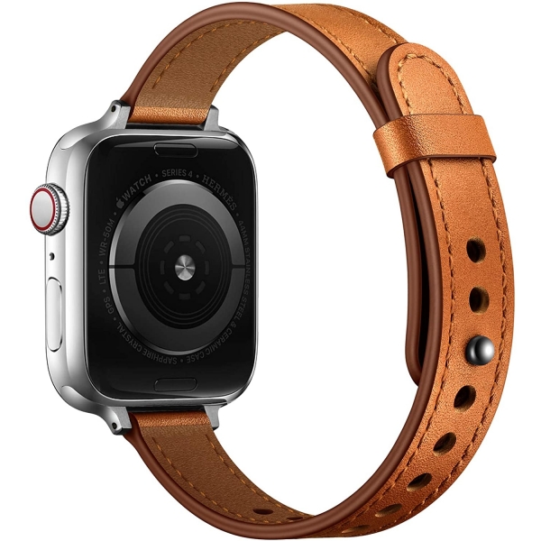 OUHENG Apple Watch 7 Deri nce Kay (45mm)-Brown/Silver