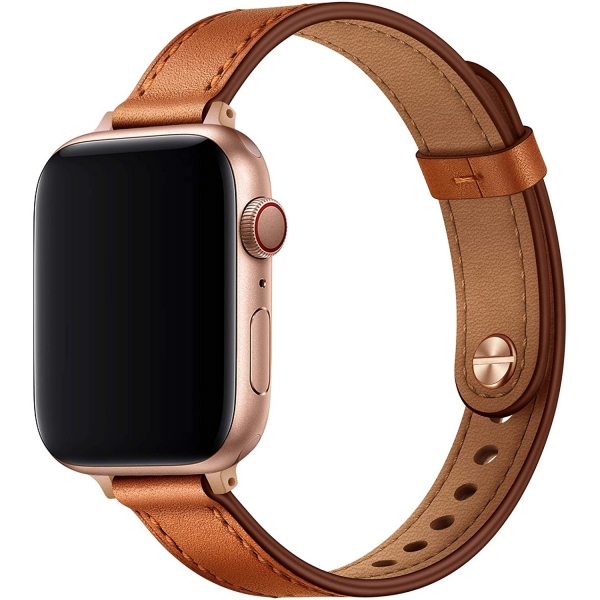 OUHENG Apple Watch 7 Deri nce Kay (45mm)-Brown/Rose Gold