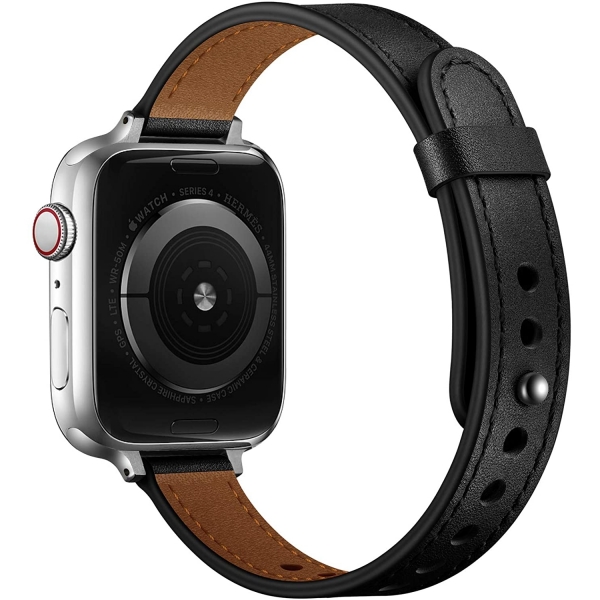 OUHENG Apple Watch 7 Deri nce Kay (45mm)-Black/Silver