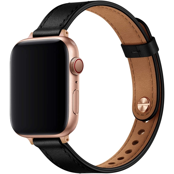 OUHENG Apple Watch 7 Deri nce Kay (45mm)-Black/Rose Gold