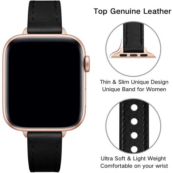 OUHENG Apple Watch 7 Deri nce Kay (45mm)-Black/Rose Gold