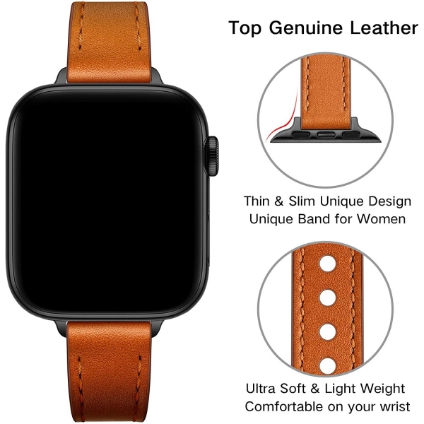 OUHENG Apple Watch 7 Deri nce Kay (45mm)-Brown/Black