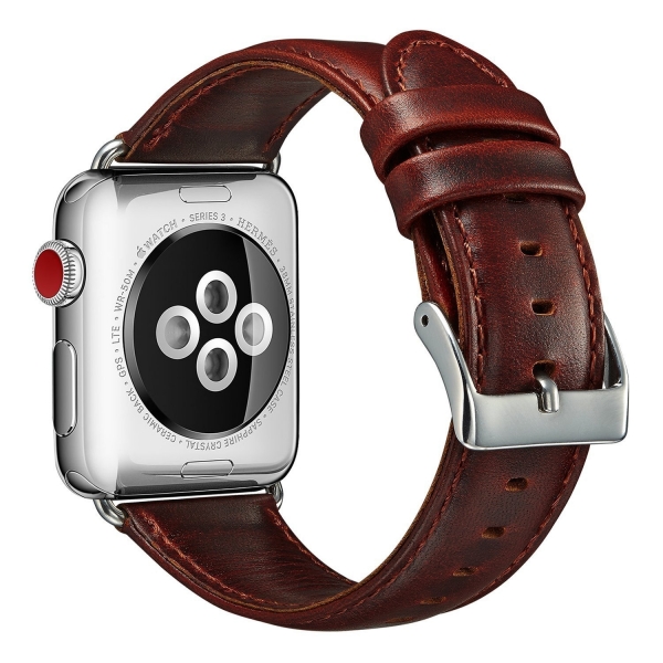 OUHENG Apple Watch Retro Deri Kay (42mm)-Genuine Leather Brown Band With Same Line