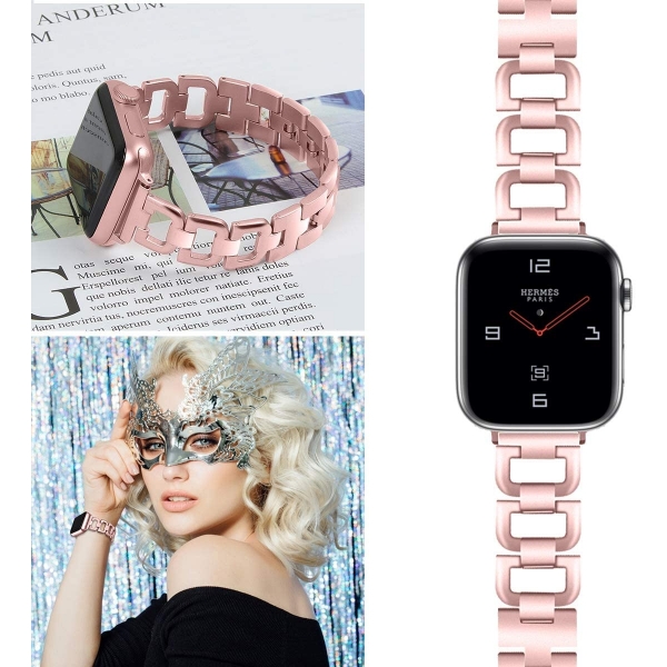 OULUCCI Paslanmaz elik Apple Watch 7 Kay (45mm)-Pink